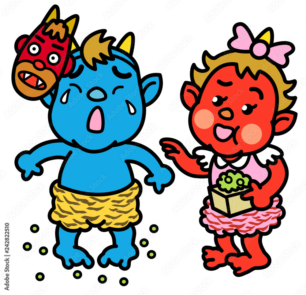 Obraz premium 子供の鬼の豆まき