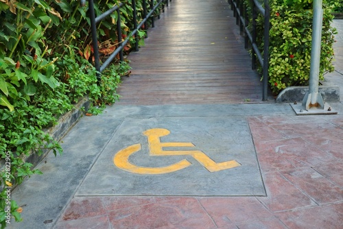 Sign for disabled or wheelchair. Handicapped ramps sign. Universal design for all people.