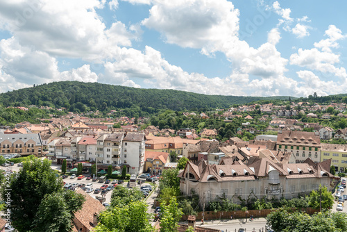 Street view in Sighisoara, medieval town of Transylvania, Romania 