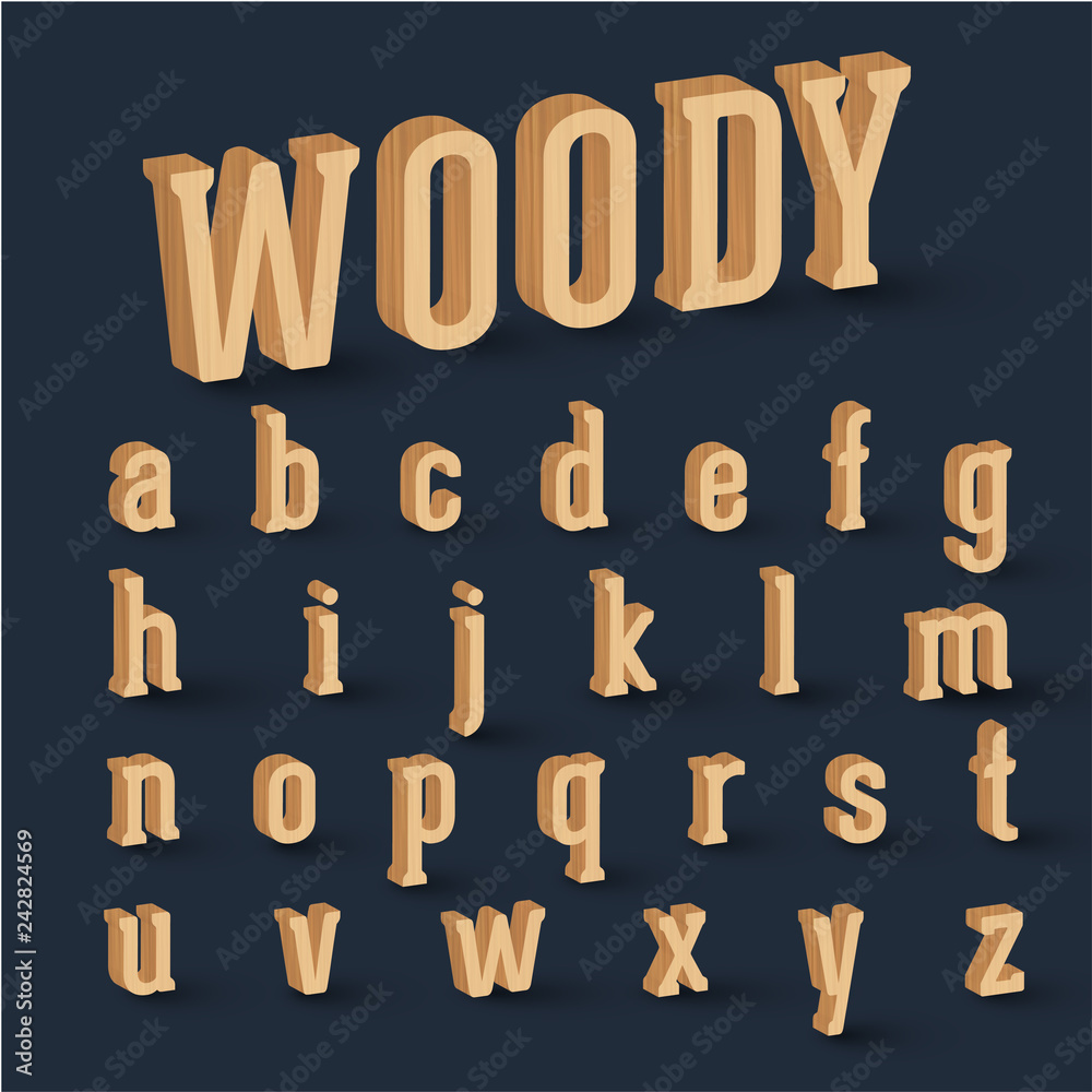 3D wood font set, vector
