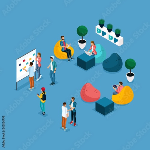Isometric Coworking Center Freelancer Young People