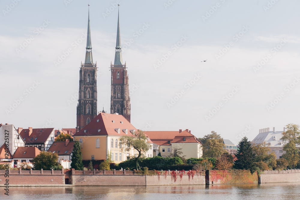 Obraz premium Beautiful Catholic church in Europe against the blue sky