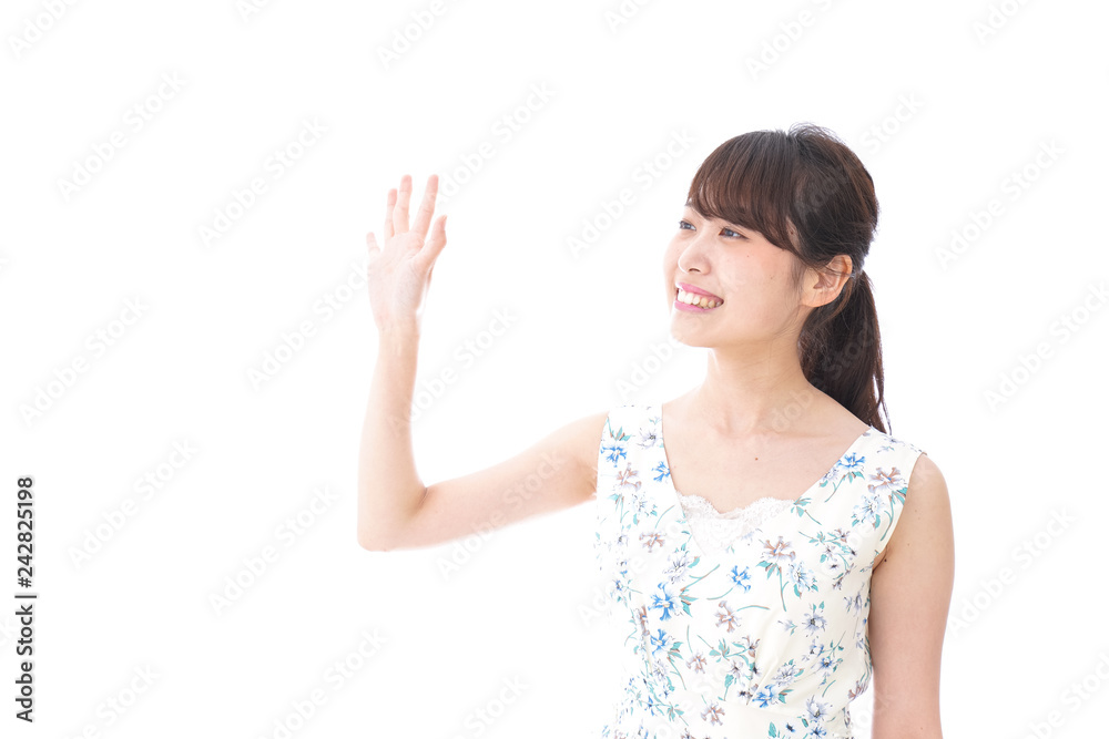 おすすめをする若い女性 おすすめをする若い女性