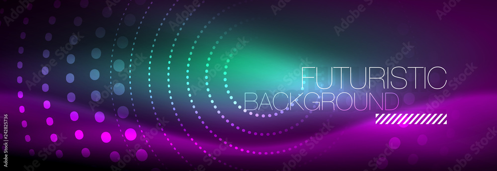 Glowing neon circle line dots, round line design, abstract style on black background. Neon abstract round circles Magic neon lights and glowing dots Glowing neon circle line dots, round line design, abstract style on black background. Neon abstract round circles Magic neon lights and glowing dots