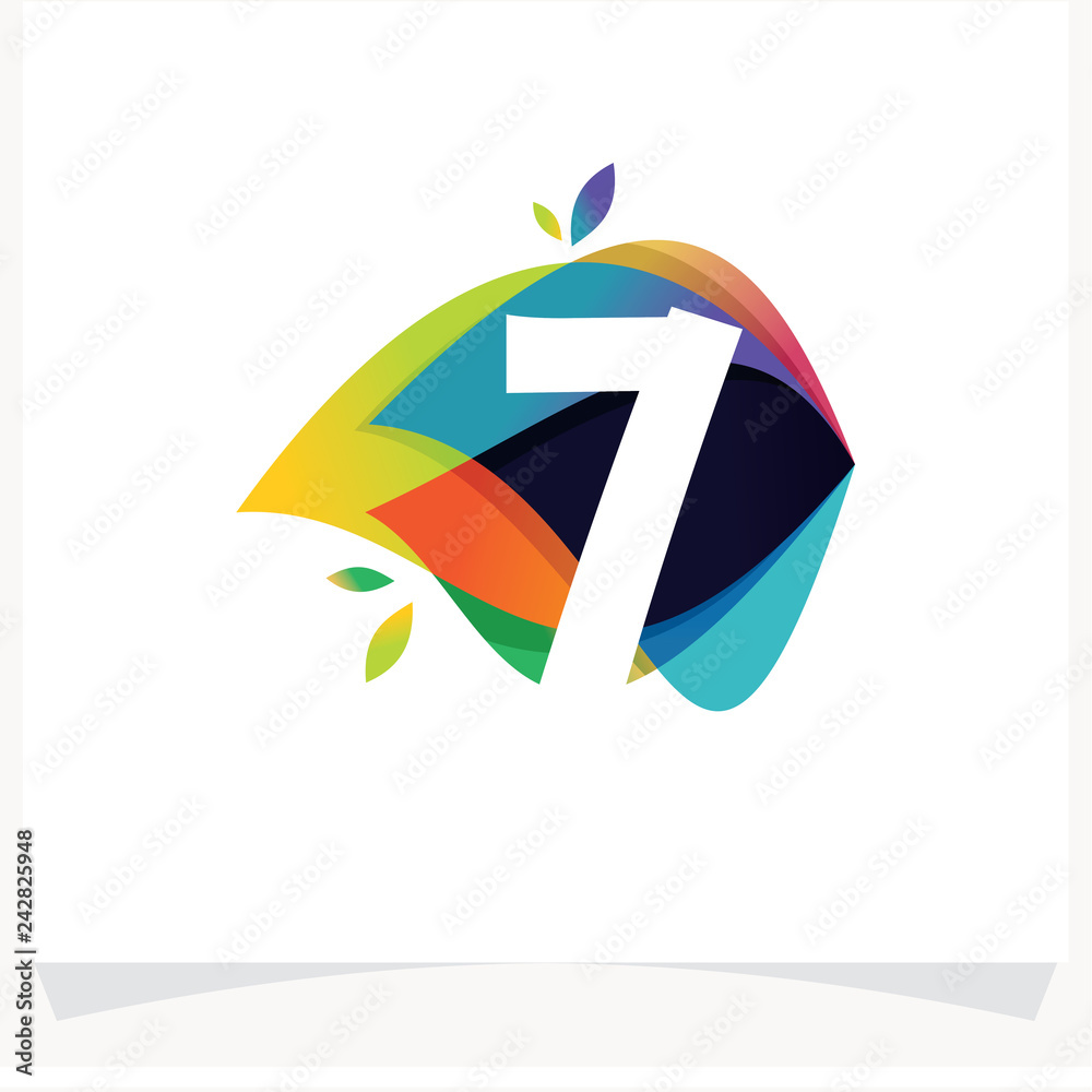 Number 7 Negative space design. Number 7 logo at colorful multicolor background Number 7 Negative space design. Number 7 logo at colorful multicolor background