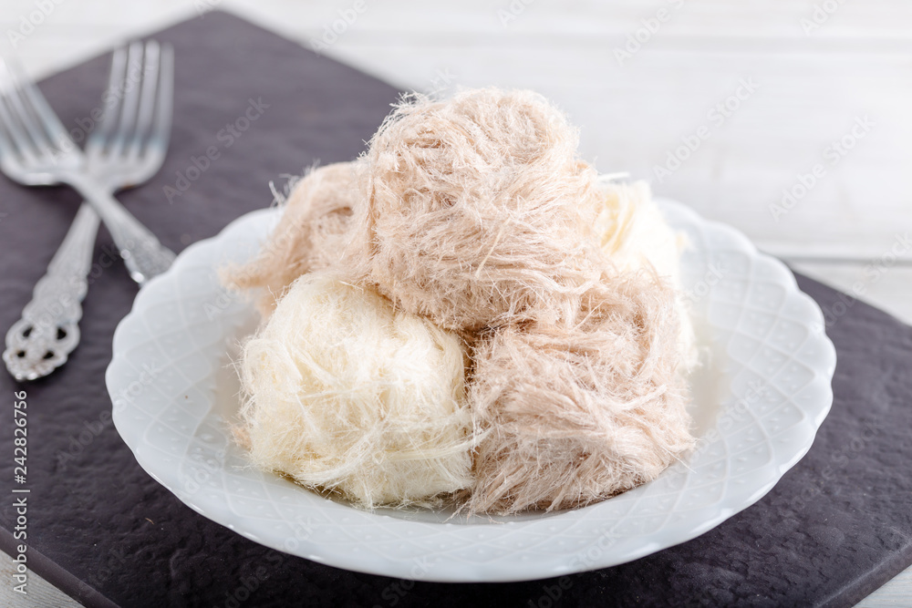 Turkish Traditional Dessert Pismaniye, Cotton Candy Turkish Traditional Dessert Pismaniye, Cotton Candy