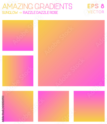 Colorful gradients in sunglow, razzle dazzle rose color tones. Alive gradient background, awesome vector illustration.