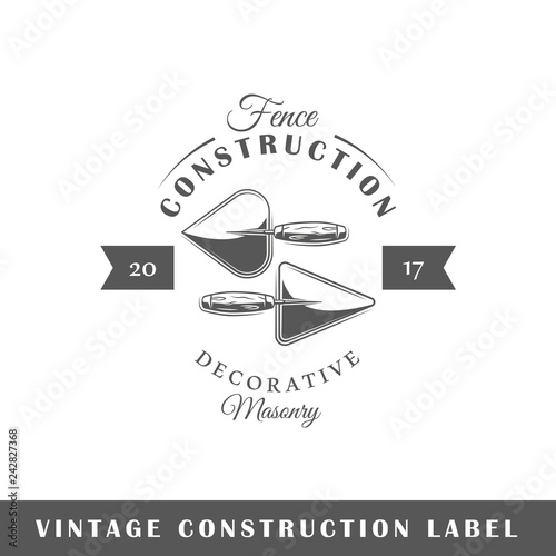 Construction label isolated on white background. Design element. Template for logo, signage, branding design. Vector illustration
