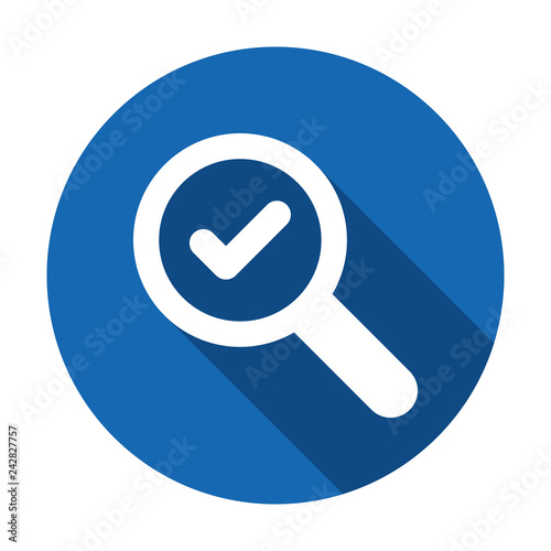 Magnifying glass icon with check sign. Magnifying glass icon and approved, confirm, done, tick, completed symbol. Vector icon