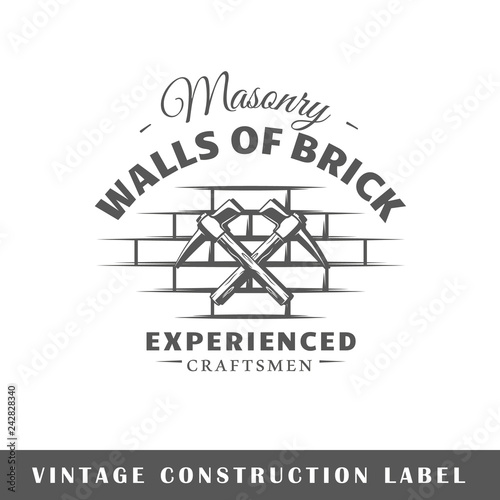 Construction label isolated on white background. Design element. Template for logo, signage, branding design. Vector illustration