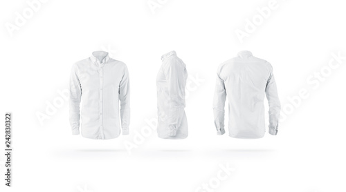 Blank white weared classic mens shirt with sleeve mockup set, photo