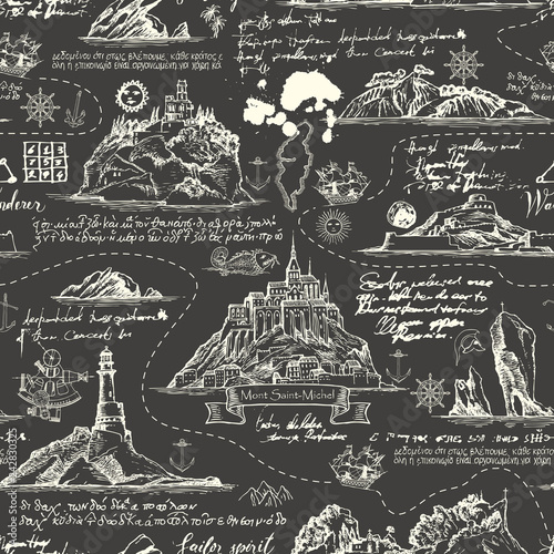vintage seamless background on the theme of travel