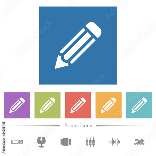 Single pencil flat white icons in square backgrounds