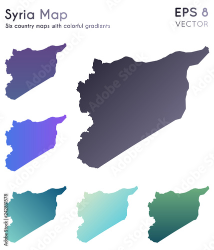 Map of Syria with beautiful gradients. Amazing set of Syria maps. Interesting vector illustration.