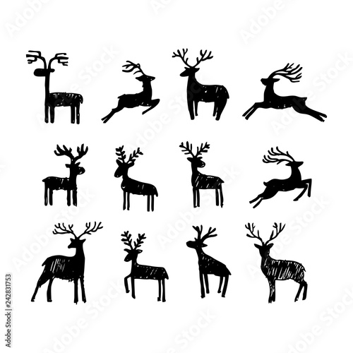 Hand drawn Christmas deer for winter and holiday illustrations.