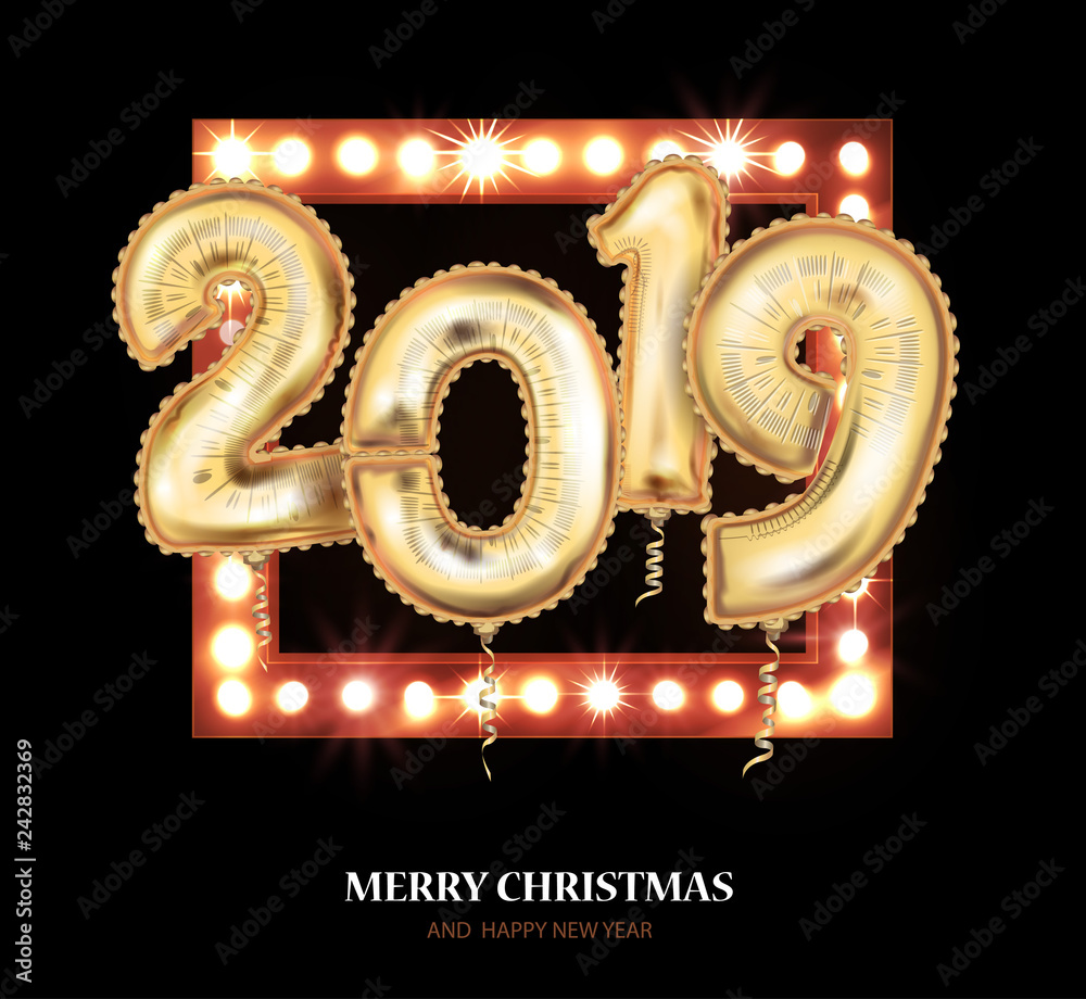 New Year Count Symbol Balloon on the Black Greeting Card New Year Count Symbol Balloon on the Black Greeting Card