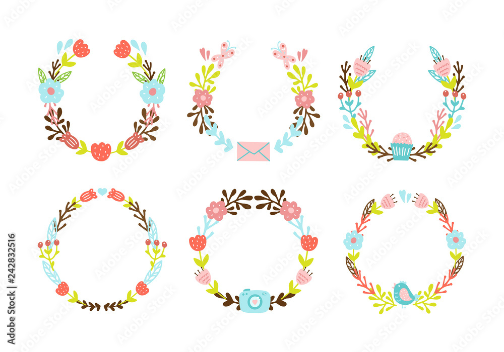 Set of cute decorative wreaths