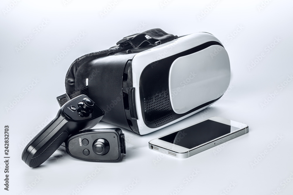 VR Glasses and smartphone isolated on white background. VR Glasses and smartphone isolated on white background.