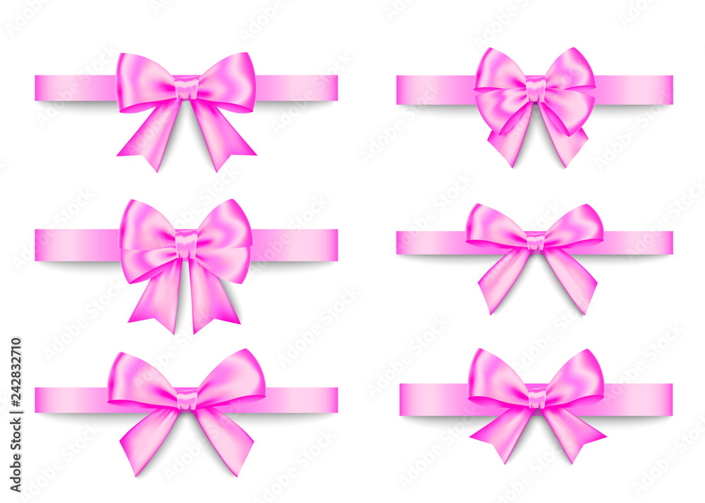Pink gift bows set for Christmas, New Year decoration. Pink gift bows set for Christmas, New Year decoration.
