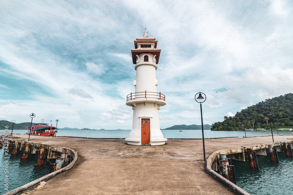 Bang Bao fishing village lighthouse and the pier on the Koh Chang island, Thailand