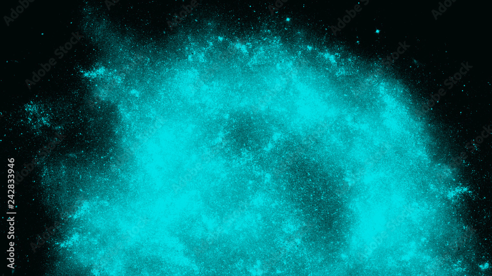 Obraz premium Turquoise watercolor splatter in motion background. Art paint spray texture. Watercolor wallpaper