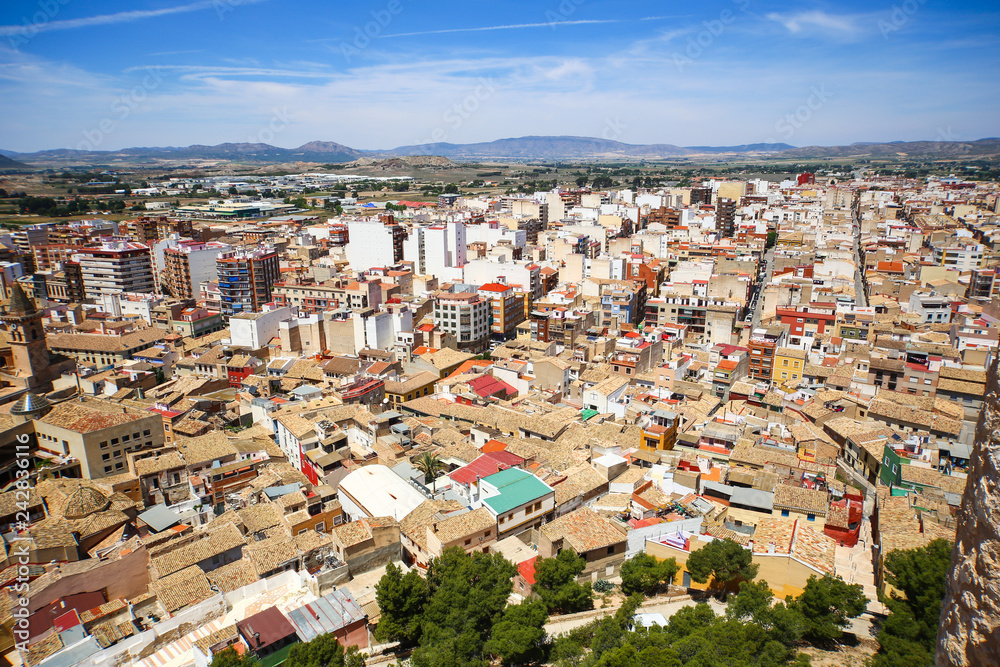 aerial view of the city of Cartagena Spain with lot of differ roofs 