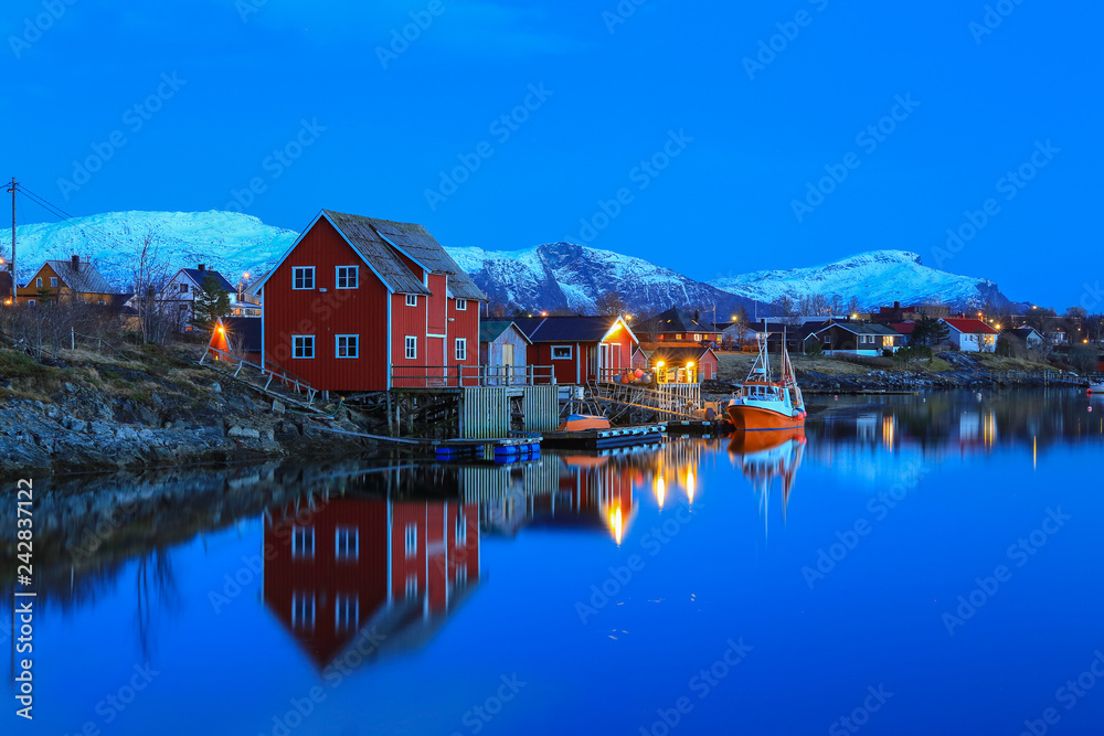 Blue hour in Salhus marina, Brønnøy municipality in Nordland county Blue hour in Salhus marina, Brønnøy municipality in Nordland county