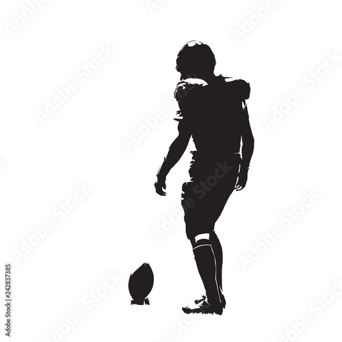 American football player preparing for kick, isolated vector silhouette. Team sport