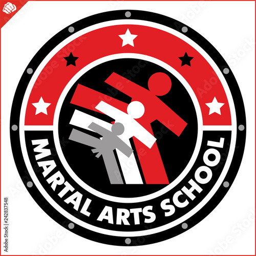 Karate high kick emblem. Martial art colored simbol design. Vector, EPS.