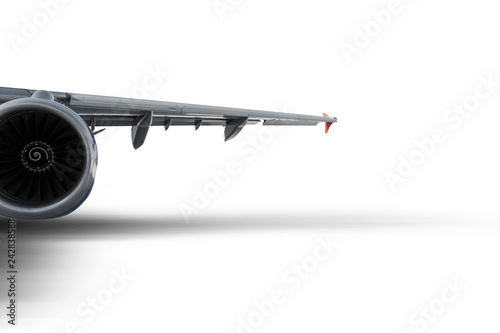 Fotografi Engine and wing of a commercial air plane close up shot.