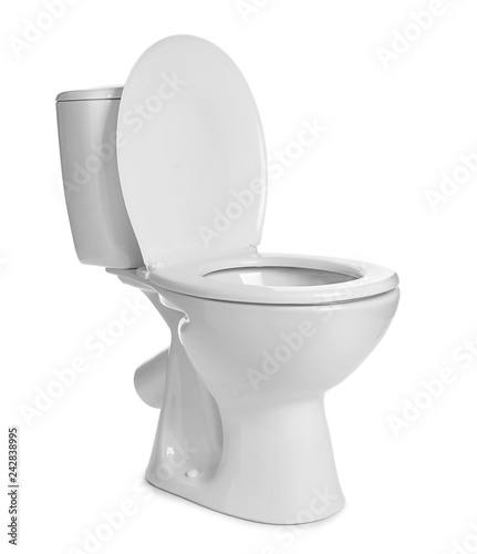 Clean toilet bowl on white background