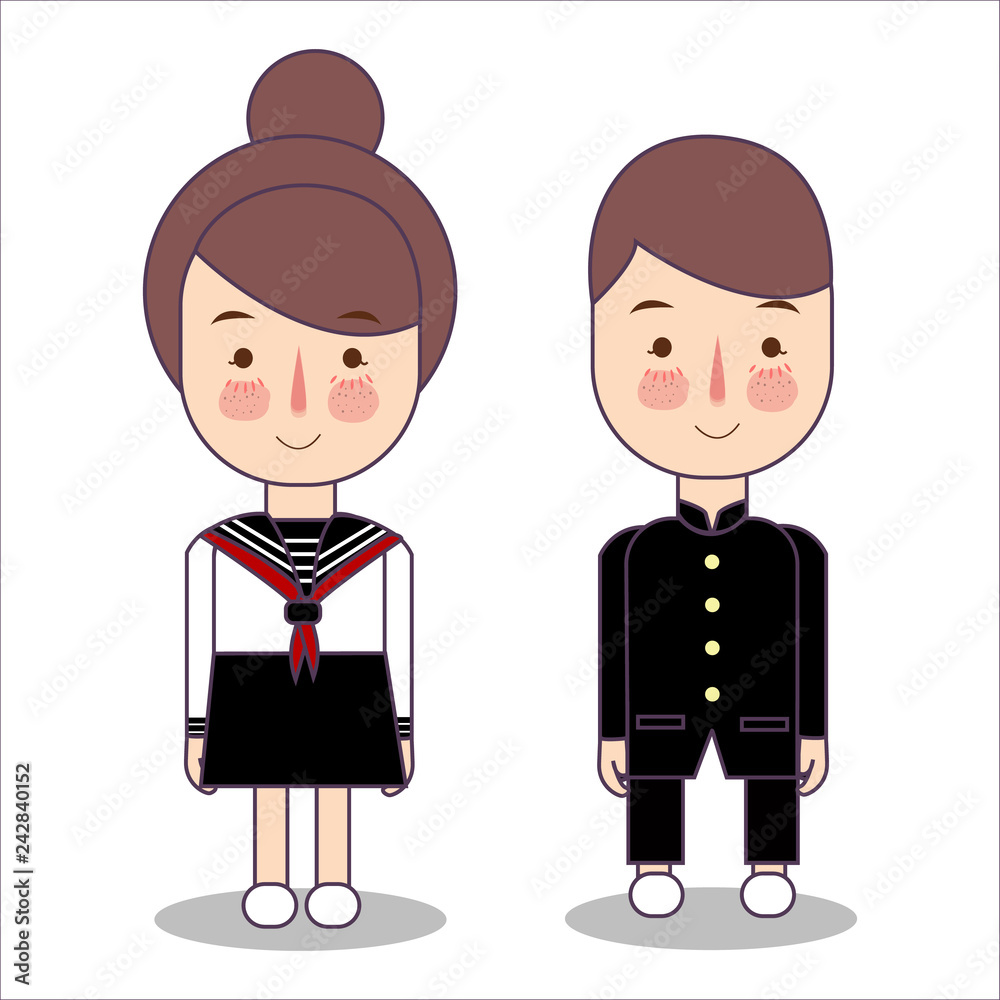 Senior High School Students Design Vector of Japan teenager wearing their uniform. Asian character illustration boy and girl. Senior High School Students Design Vector of Japan teenager wearing their uniform. Asian character illustration boy and girl.