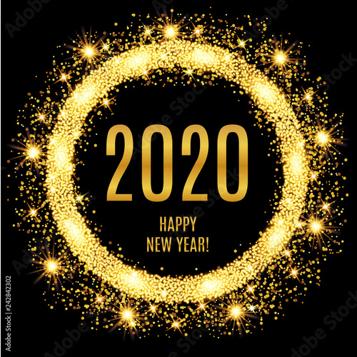 2020 Happy New Year glowing gold background. Vector illustration
