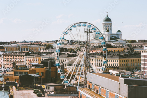 Helsinki city aerial view touristic central popular landmarks cityscape in Finland Europe travel