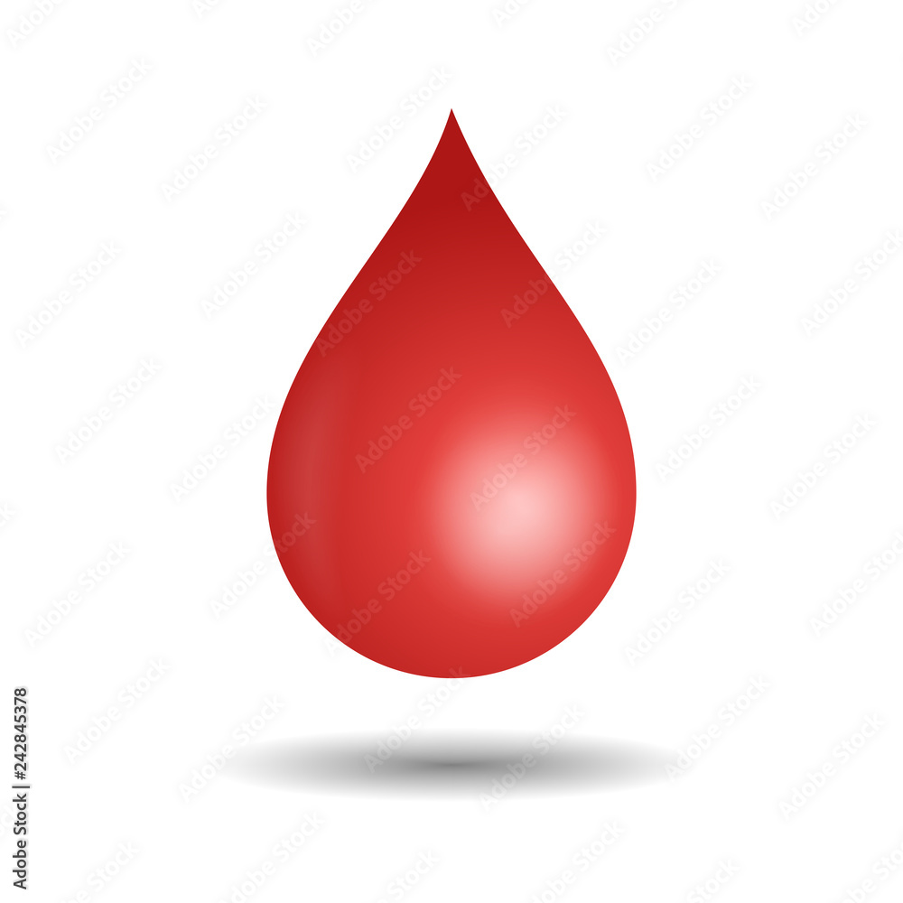 Realistic red drop. Drop isolated on white background. Vector illustration. Realistic red drop. Drop isolated on white background. Vector illustration.