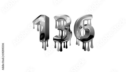 silver dripping number 136 with white background