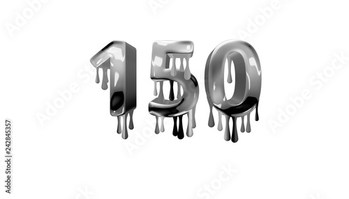 silver dripping number 150 with white background