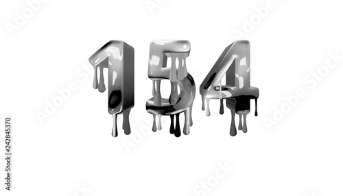 silver dripping number 154 with white background