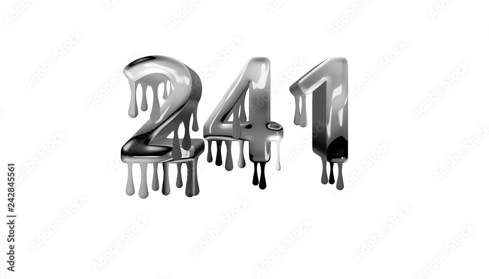 silver dripping number 241 with white background silver dripping number 241 with white background