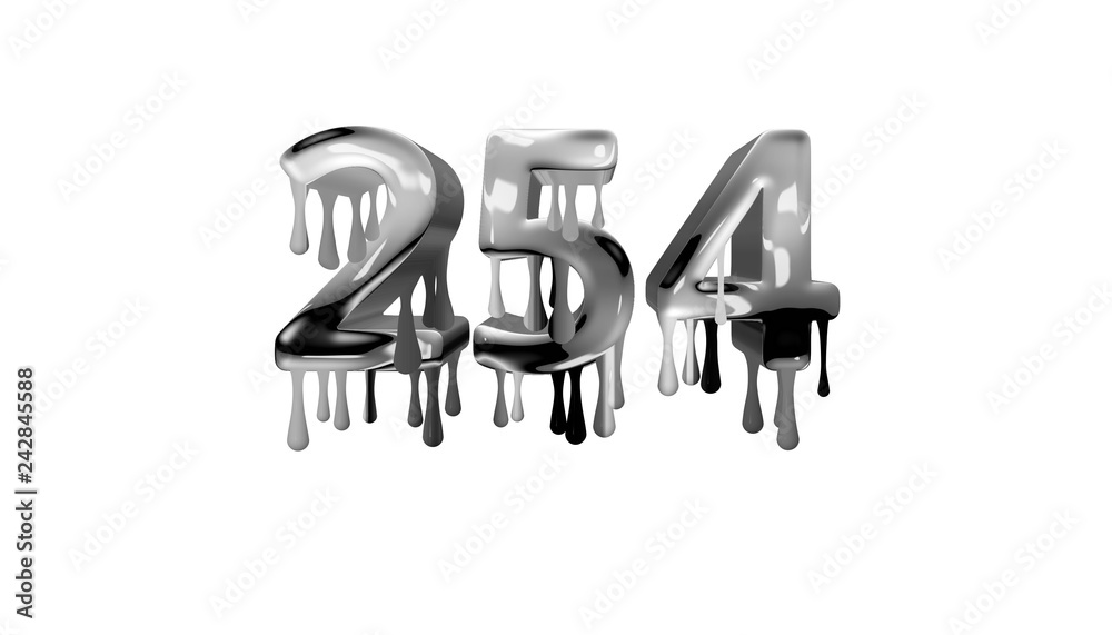 silver dripping number 254 with white background silver dripping number 254 with white background