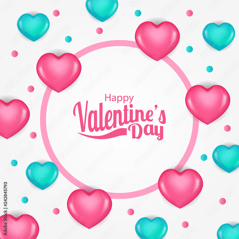 Illustration of love for valentine's day with pink and green 3D hearth shape  event banner template