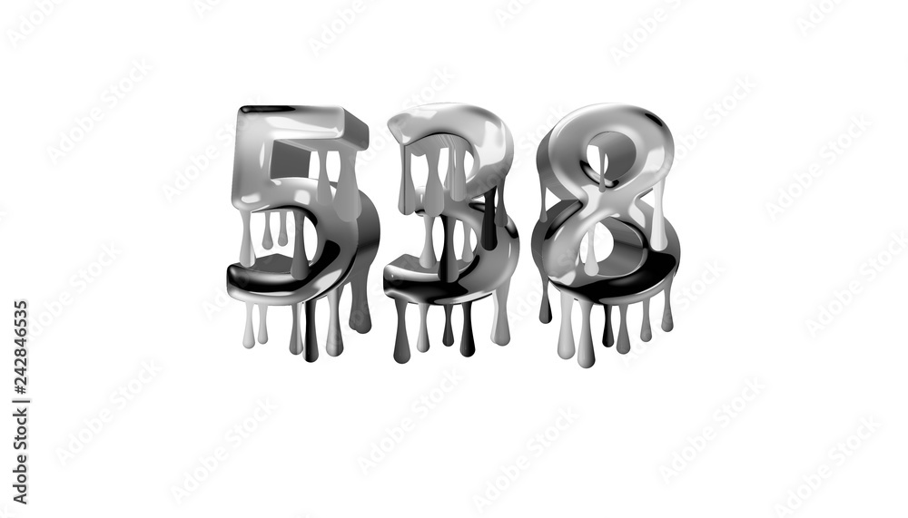 silver dripping number 538 with white background