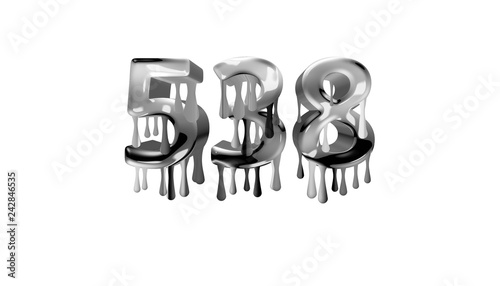 silver dripping number 538 with white background