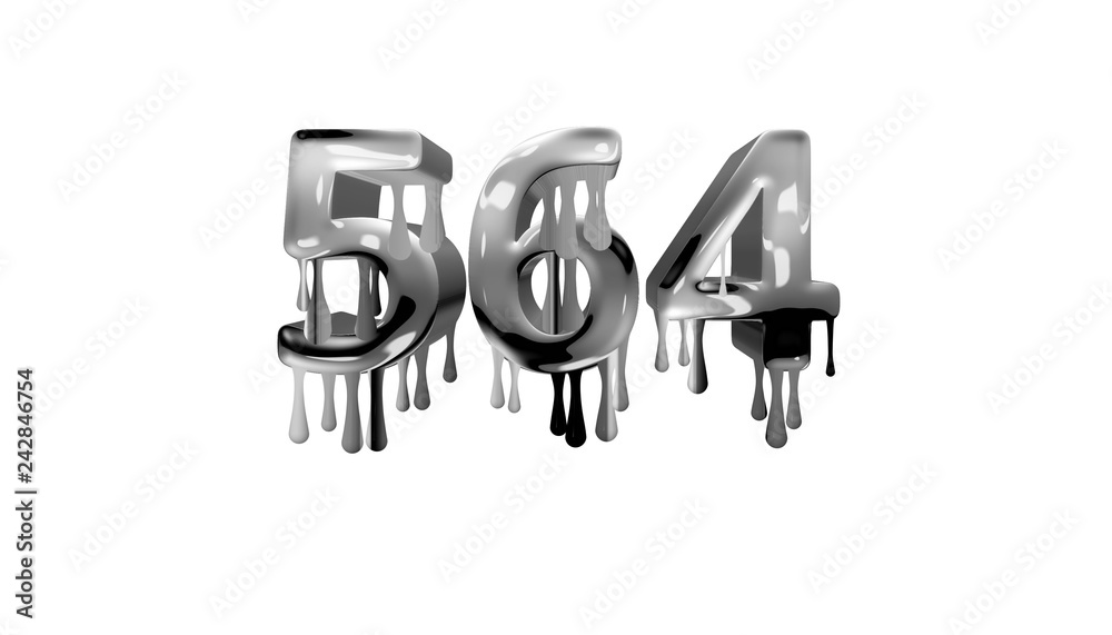 silver dripping number 564 with white background silver dripping number 564 with white background