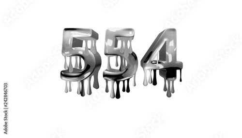 silver dripping number 554 with white background