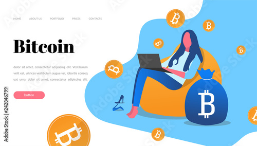 web page design templates for workflow, people with a laptop, coworking. Mining of crypto currency bitcoin. Modern vector illustration concepts for website and mobile website development.