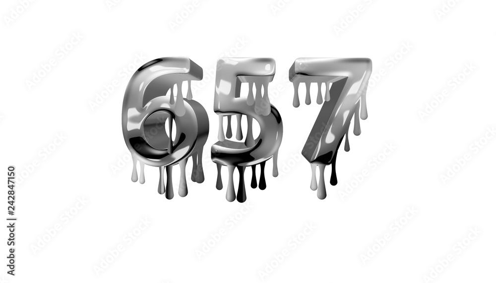 silver dripping number 657 with white background silver dripping number 657 with white background