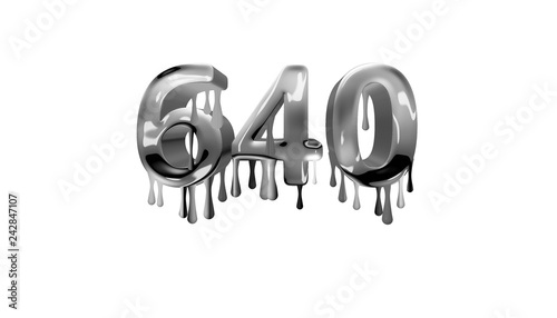 silver dripping number 640 with white background