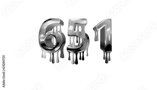 silver dripping number 651 with white background