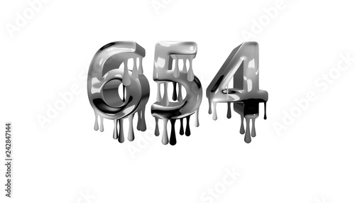 silver dripping number 654 with white background